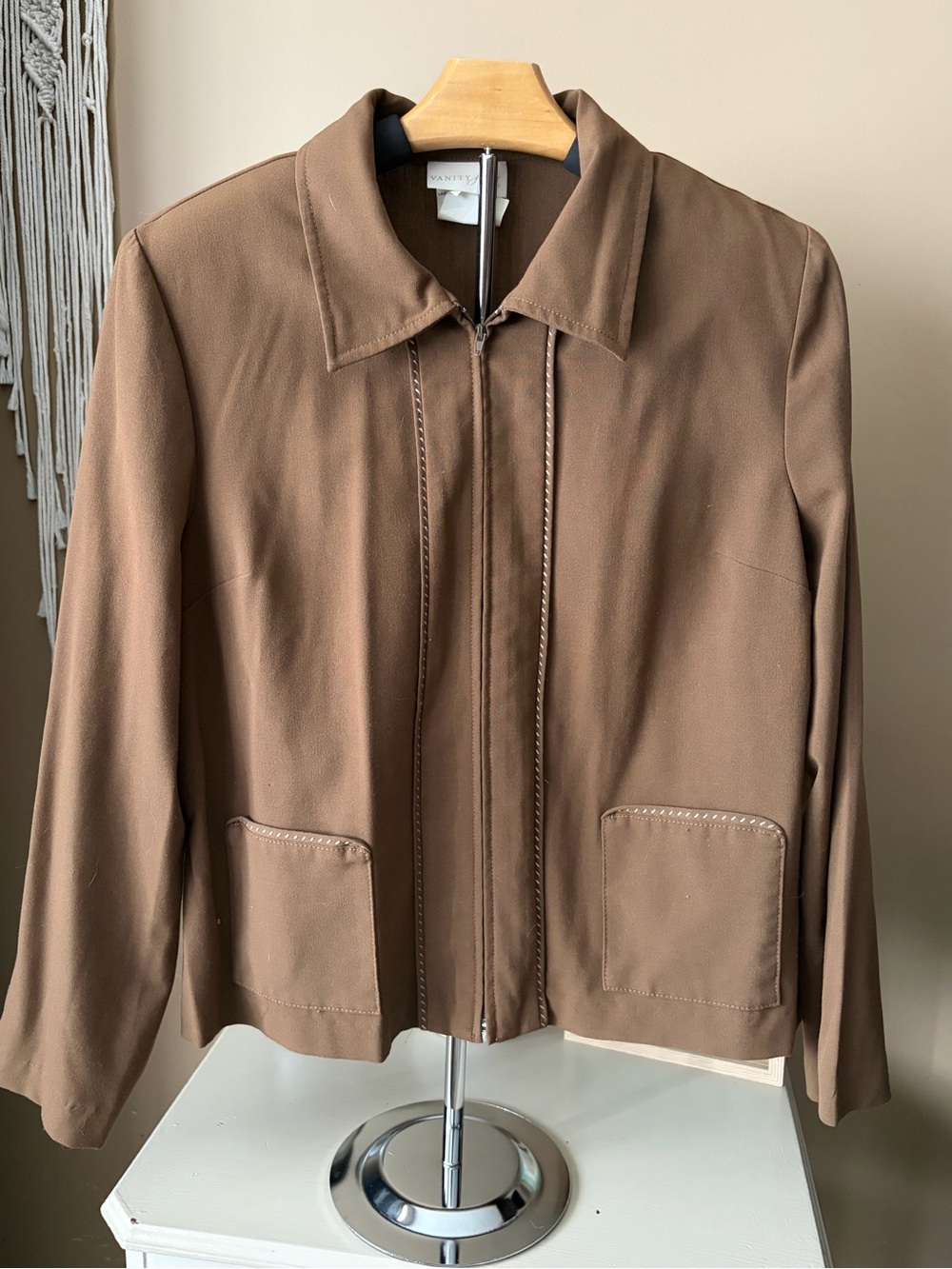 Vanity Fair Chocolate Brown Zip-Front Bomber Jacket